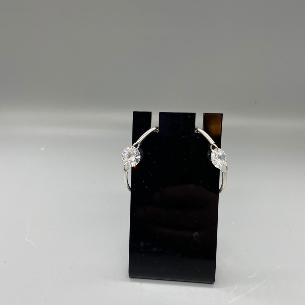 Silver‎ tone Floating Hoop Earrings Clear Stone Latch Back 1.25in